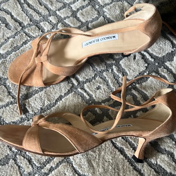 Manolo Blahnik Camel Suede Sandals - Picture 2 of 3